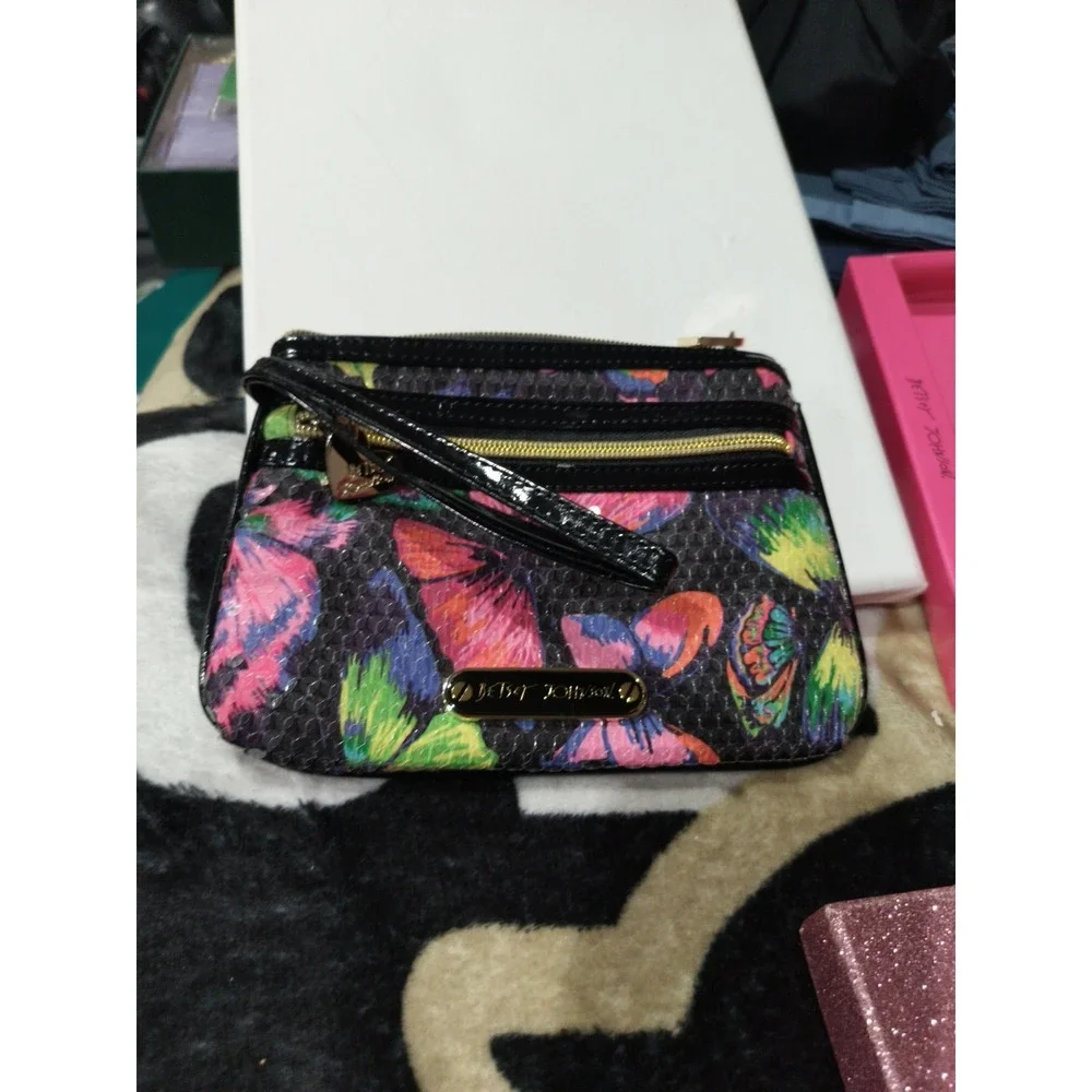 Betsey Johnson Cosmetic Bag Butterfly Wristlet Sequined Still With Box
